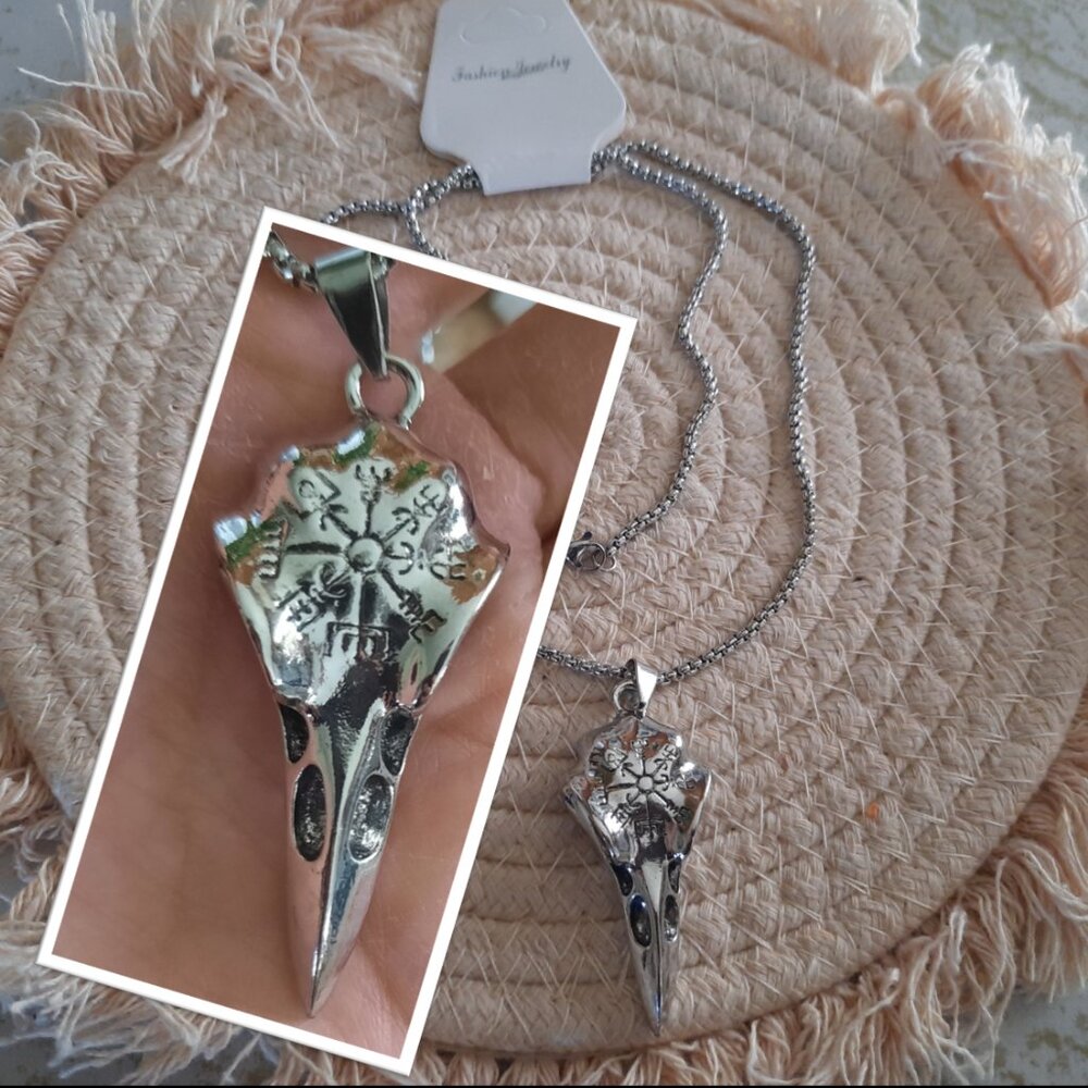 Men's Raven Skull Pendant Gothic Pendant Necklace - Stainless Steel, NEW!